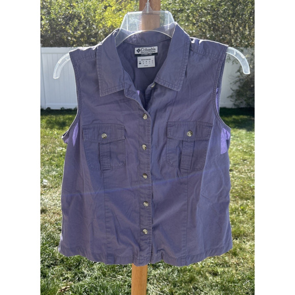 Vintage Columbia Vest Purple Five Button Womens Size PL Collared - Picture 1 of 6